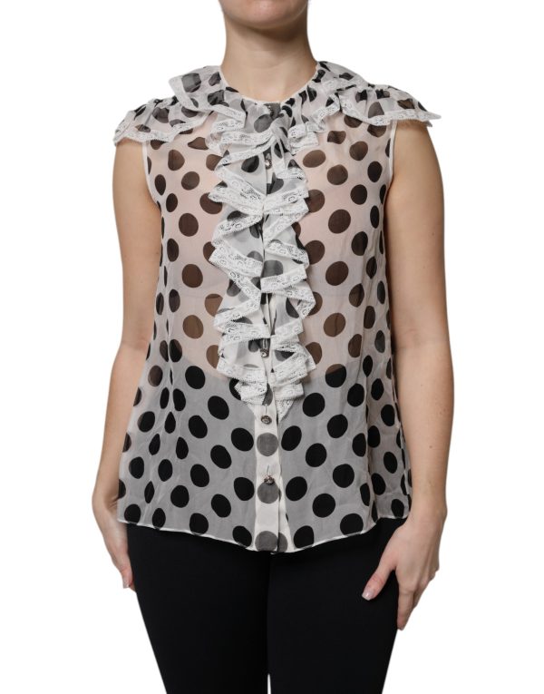 White Black Polka Dot Cotton Sleeveless Top - Image 2