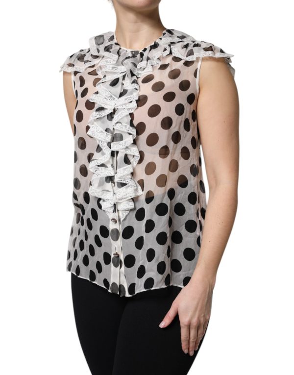 White Black Polka Dot Cotton Sleeveless Top - Image 3