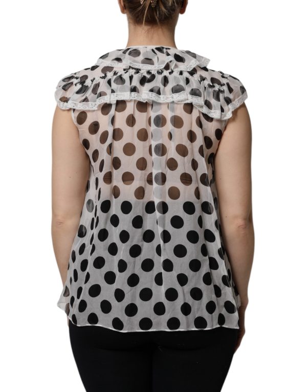 White Black Polka Dot Cotton Sleeveless Top - Image 4
