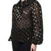 Black Sheer Tied Neck Polka Dots Blouse Top - Image 3