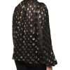 Black Sheer Tied Neck Polka Dots Blouse Top - Image 5