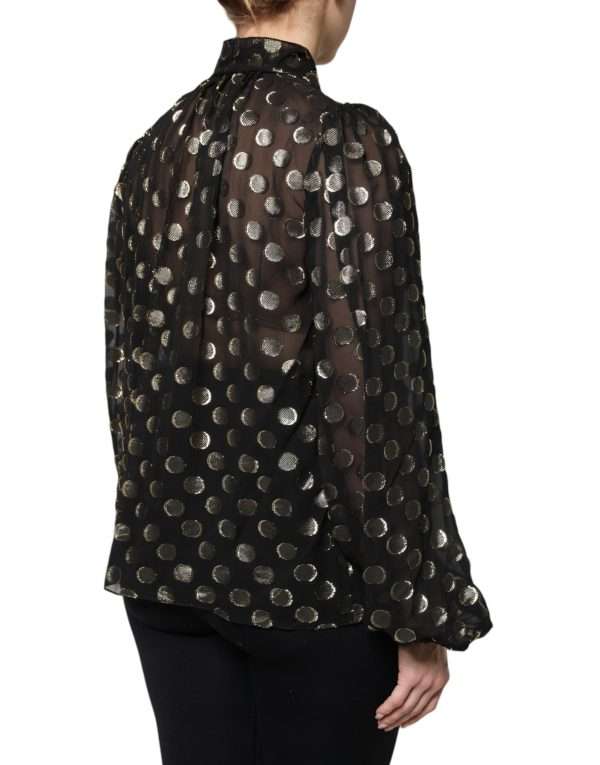 Black Sheer Tied Neck Polka Dots Blouse Top - Image 5