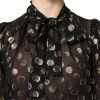 Black Sheer Tied Neck Polka Dots Blouse Top - Image 6