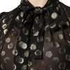 Black Sheer Tied Neck Polka Dots Blouse Top - Image 7