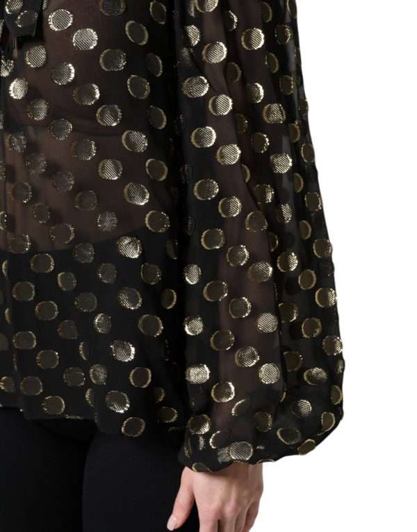 Black Sheer Tied Neck Polka Dots Blouse Top - Image 8