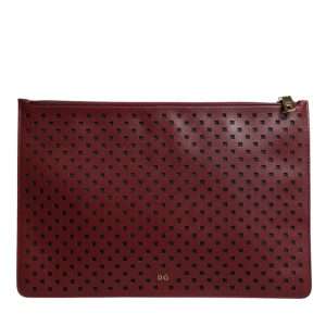 Burgundy Black Logo Embellished Men Zip Flat Pouch Bag