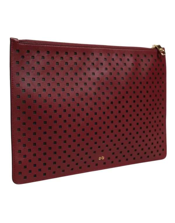 Burgundy Black Logo Embellished Men Zip Flat Pouch Bag - Image 3