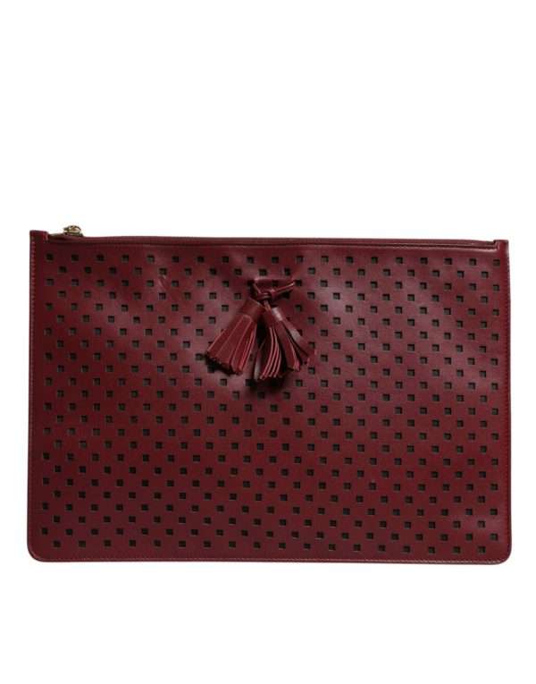 Burgundy Black Logo Embellished Men Zip Flat Pouch Bag - Image 4