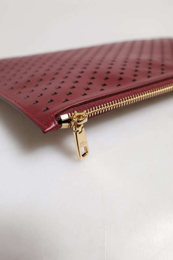 Burgundy Black Logo Embellished Men Zip Flat Pouch Bag - Image 5