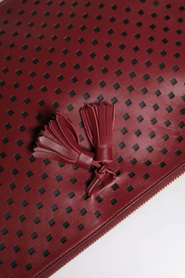 Burgundy Black Logo Embellished Men Zip Flat Pouch Bag - Image 6