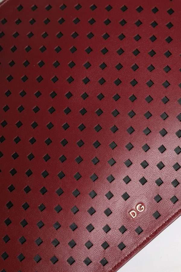 Burgundy Black Logo Embellished Men Zip Flat Pouch Bag - Image 7