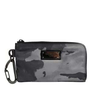 Black Gray Camouflage Logo Plaque Keyring Pouch Bag