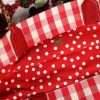 Red Checkered Embellished Shopping Tote Cotton Bag - Image 7