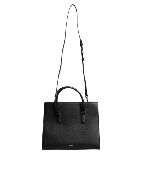 Black Large Leather Top Handle Shoulder Crossbody Bag - Image 2