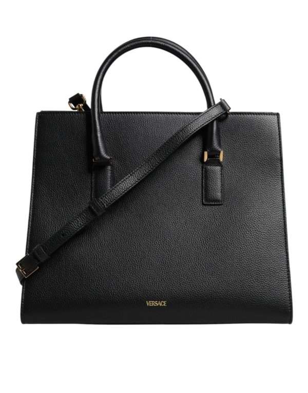 Black Large Leather Top Handle Shoulder Crossbody Bag - Image 3