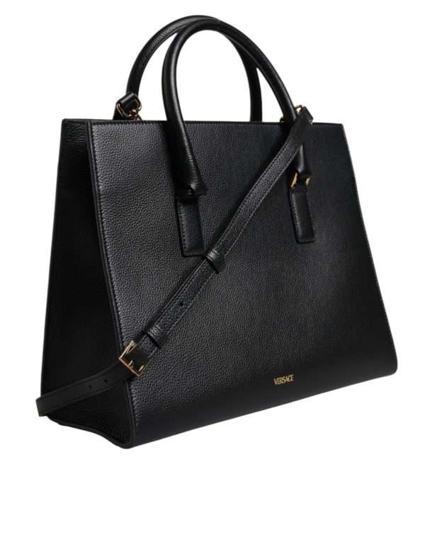 Black Large Leather Top Handle Shoulder Crossbody Bag - Image 4