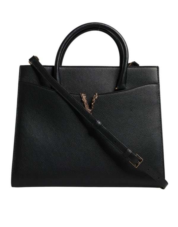 Black Large Leather Top Handle Shoulder Crossbody Bag - Image 5