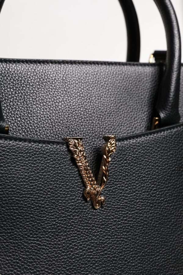 Black Large Leather Top Handle Shoulder Crossbody Bag - Image 6
