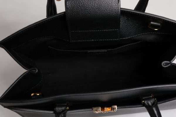 Black Large Leather Top Handle Shoulder Crossbody Bag - Image 8