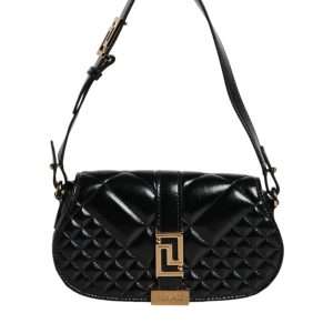 Black Calf Leather Quilted Shoulder Strap Bag