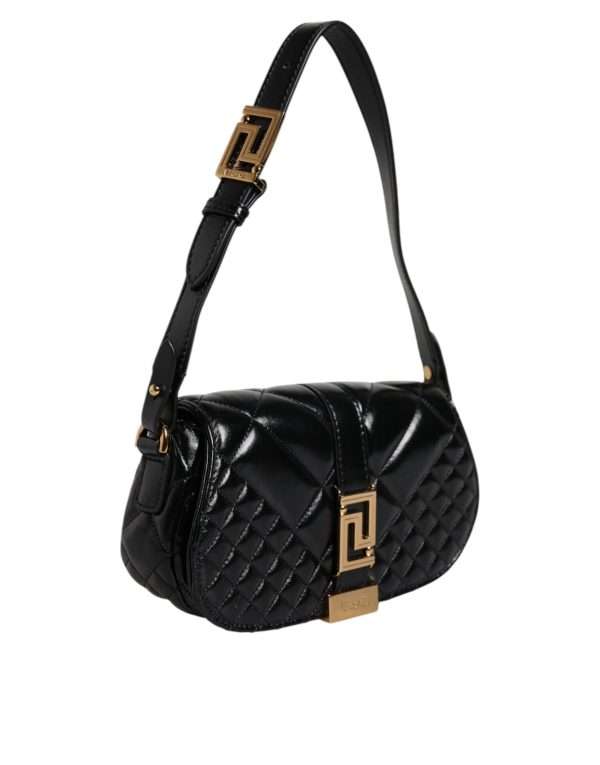 Black Calf Leather Quilted Shoulder Strap Bag - Image 3