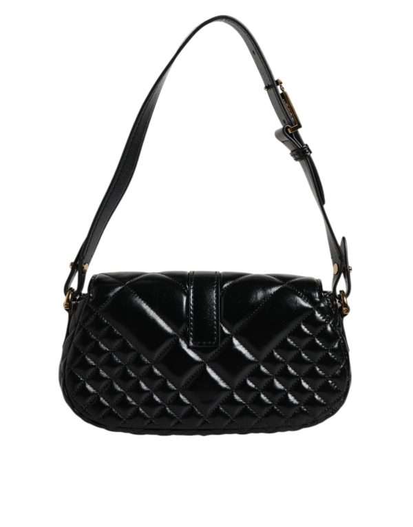 Black Calf Leather Quilted Shoulder Strap Bag - Image 4