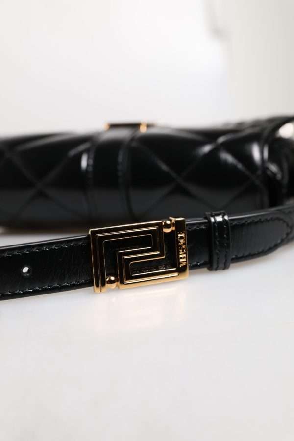 Black Calf Leather Quilted Shoulder Strap Bag - Image 7