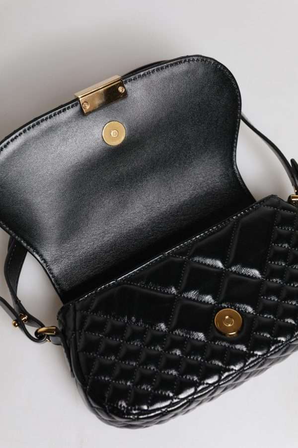 Black Calf Leather Quilted Shoulder Strap Bag - Image 8