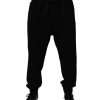 Black Cotton Crown Logo Jogger Pants - Image 2