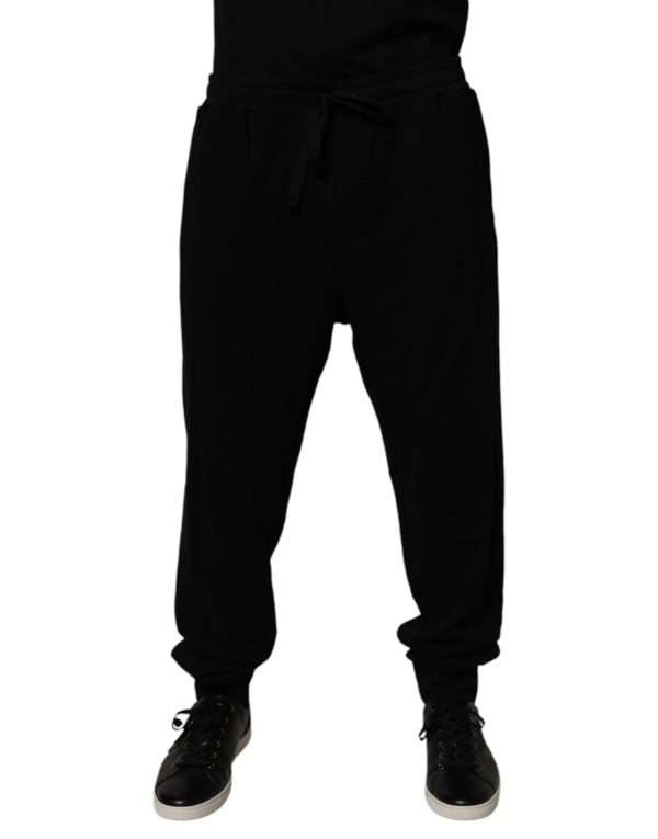 Black Cotton Crown Logo Jogger Pants - Image 2