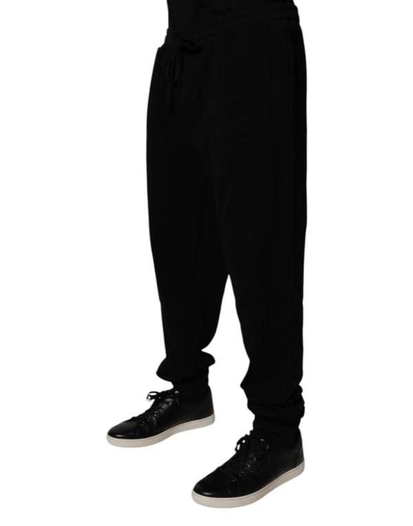 Black Cotton Crown Logo Jogger Pants - Image 3