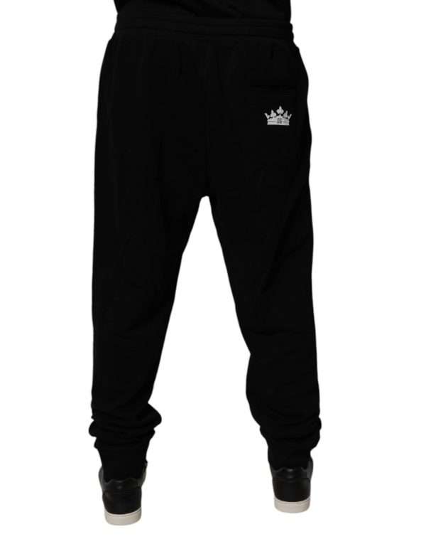 Black Cotton Crown Logo Jogger Pants - Image 4
