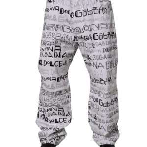 White Logo Print Straight Men Denim Jeans