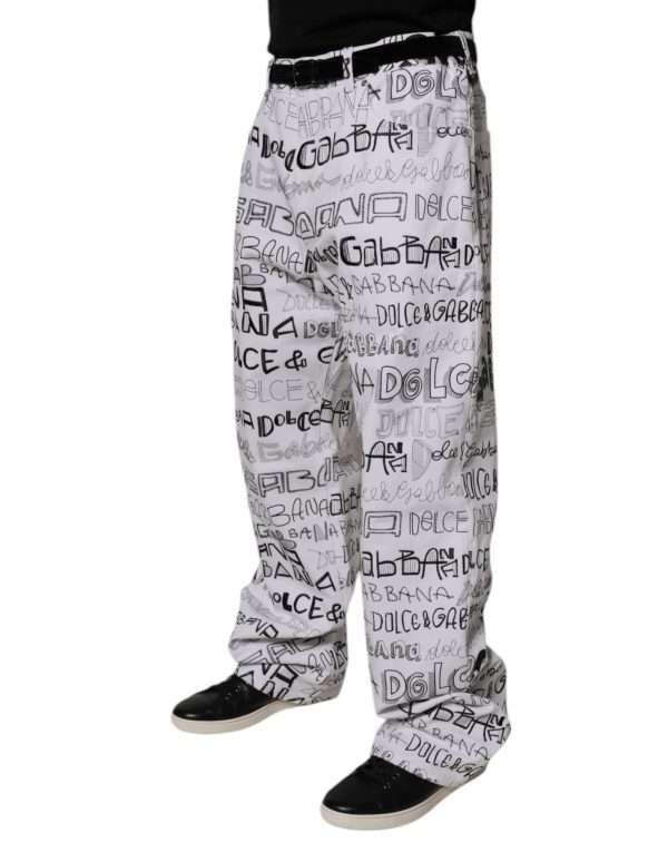White Logo Print Straight Men Denim Jeans - Image 3