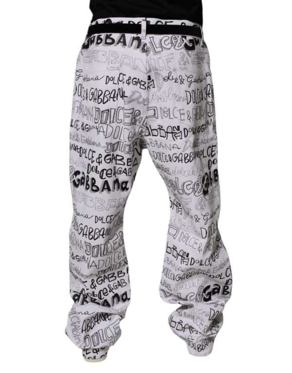 White Logo Print Straight Men Denim Jeans - Image 4
