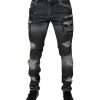 Dark Gray Tattered Cotton Skinny Denim Jeans - Image 2