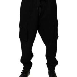 Black Cotton Jogger Cargo Sweatpants Pants
