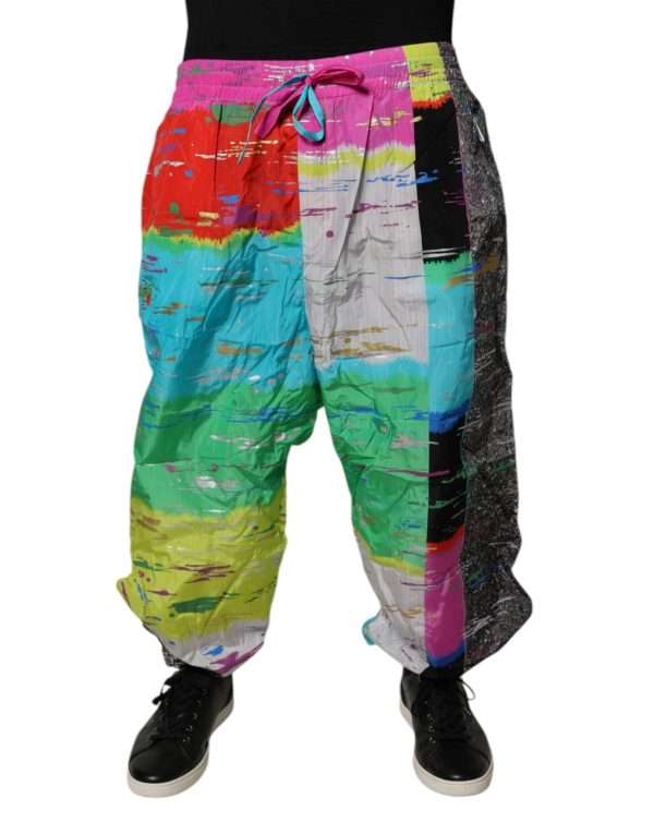 Multicolor Patchwork Mid Waist Sweatpants Pants - Image 2