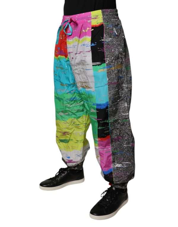 Multicolor Patchwork Mid Waist Sweatpants Pants - Image 3