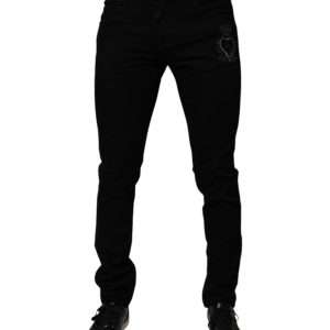 Black Sacred Heart Cotton Skinny Denim Jeans
