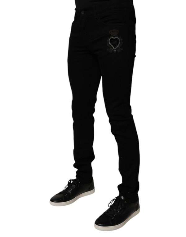 Black Sacred Heart Cotton Skinny Denim Jeans - Image 3