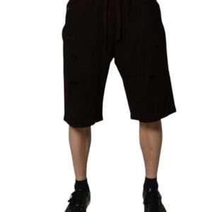 Maroon Cotton Logo Plaque Men Bermuda Shorts