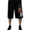 Black Cotton Logo Floral Print Bermuda Shorts - Image 2