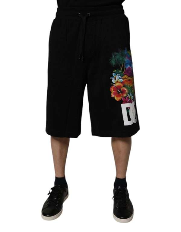 Black Cotton Logo Floral Print Bermuda Shorts - Image 2