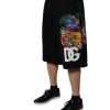Black Cotton Logo Floral Print Bermuda Shorts - Image 3