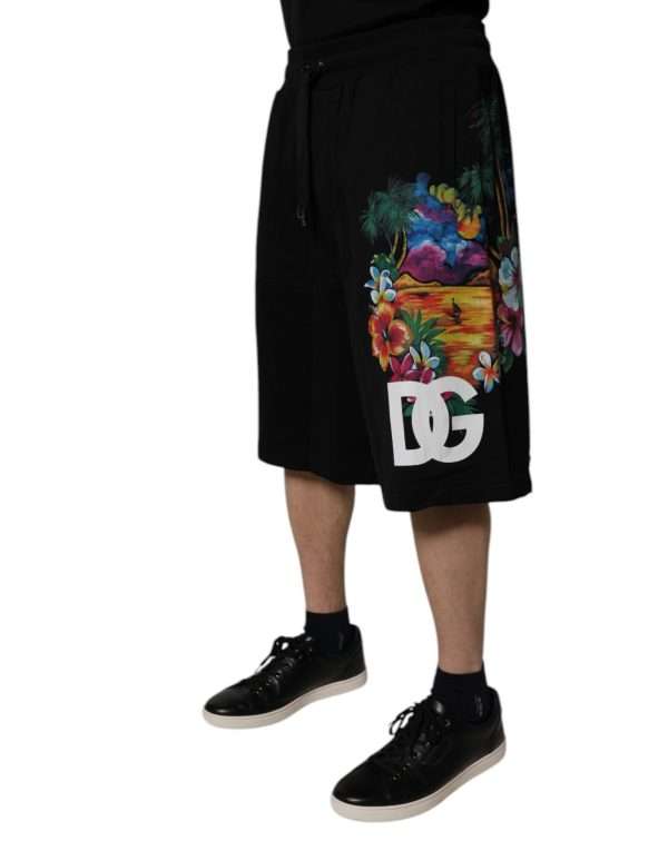 Black Cotton Logo Floral Print Bermuda Shorts - Image 3