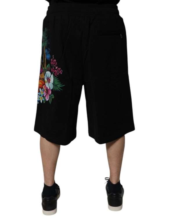 Black Cotton Logo Floral Print Bermuda Shorts - Image 4