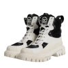 White Padded Mid Calf Lace Up Boots Shoes - Image 4