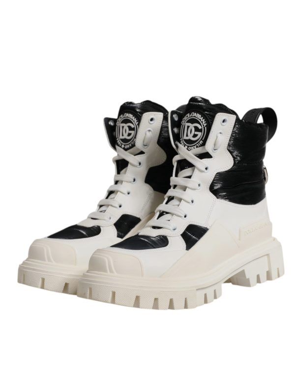 White Padded Mid Calf Lace Up Boots Shoes - Image 4