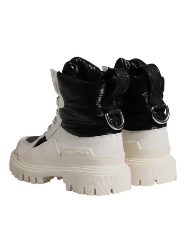 White Padded Mid Calf Lace Up Boots Shoes - Image 5
